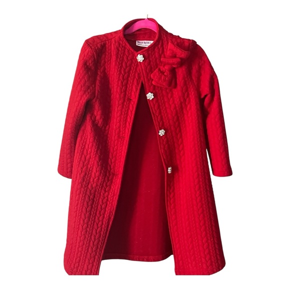 Elegant Red and White Girl’s Dress with matching Coat with Bow Detail Size 6X - Picture 6 of 10